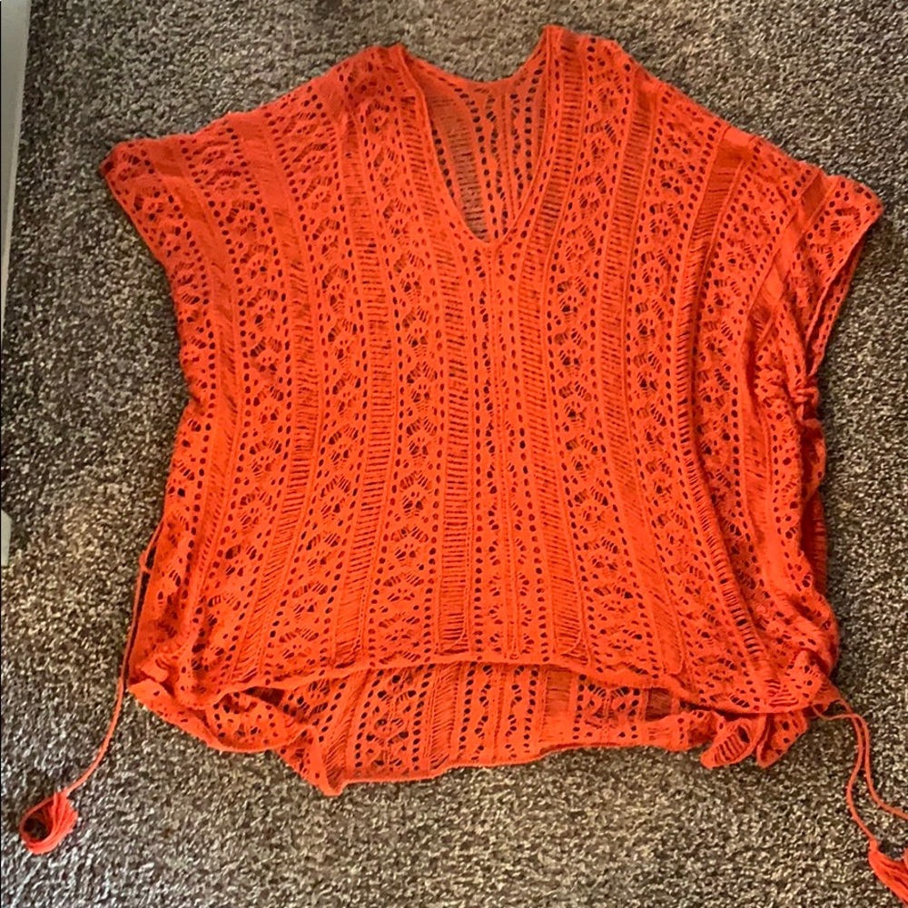 Women’s Burnt Orange Crocheted Coverup/Poncho
